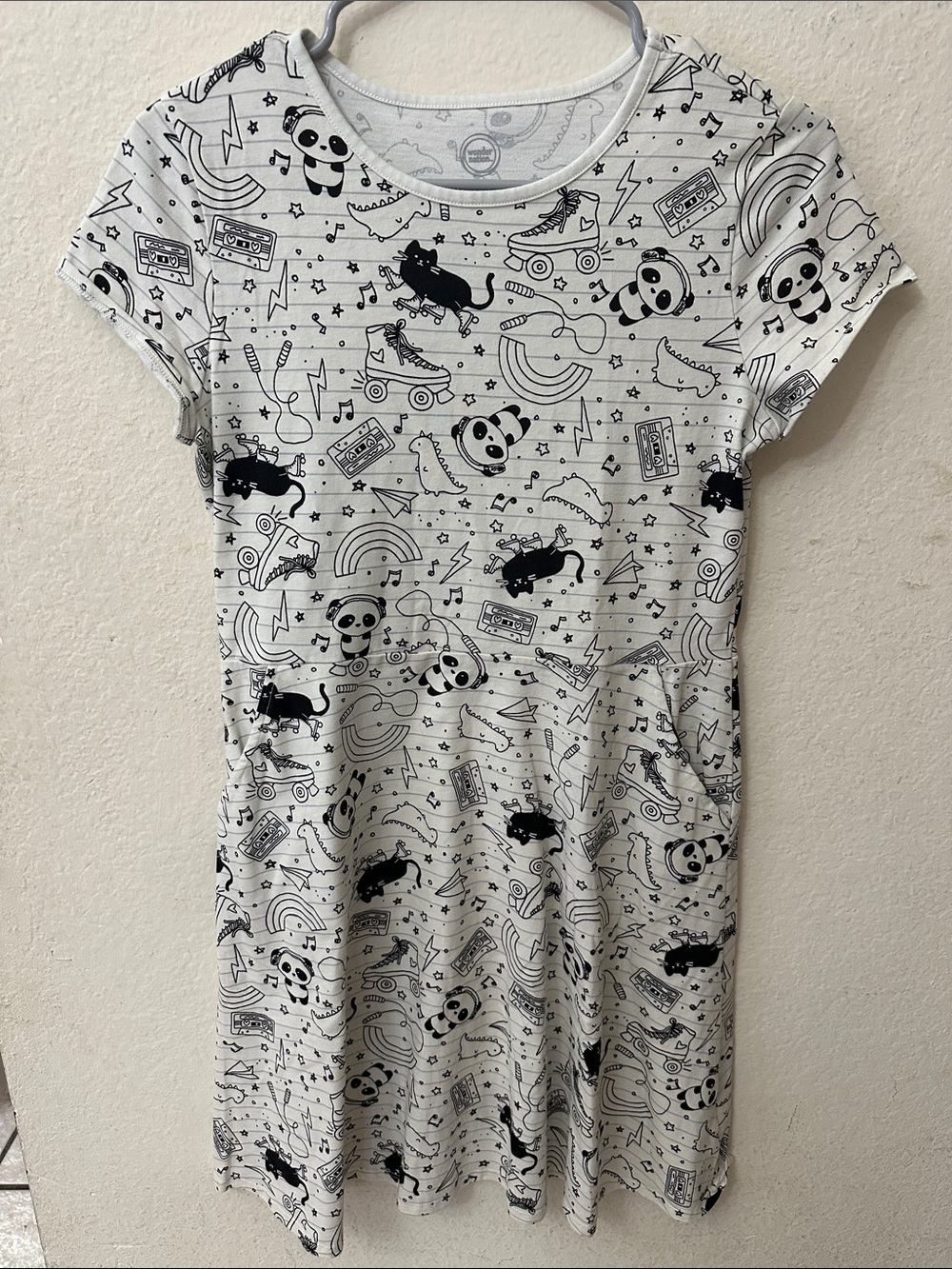 wonder nation White & Black Panda Print Short Sleeve Dress